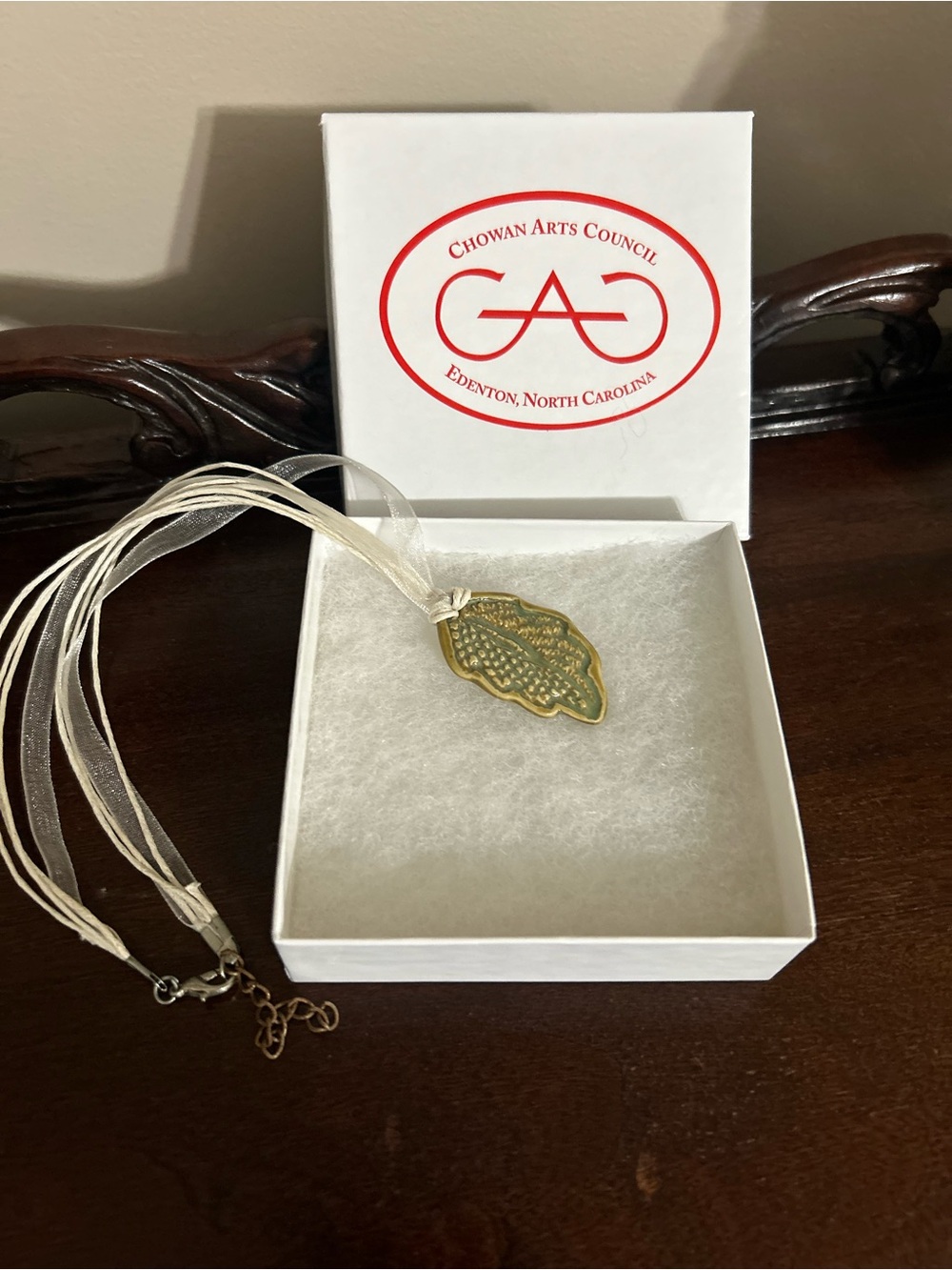 Handcrafted Artisan Leaf Pendant Necklace From The Chowan Arts Council